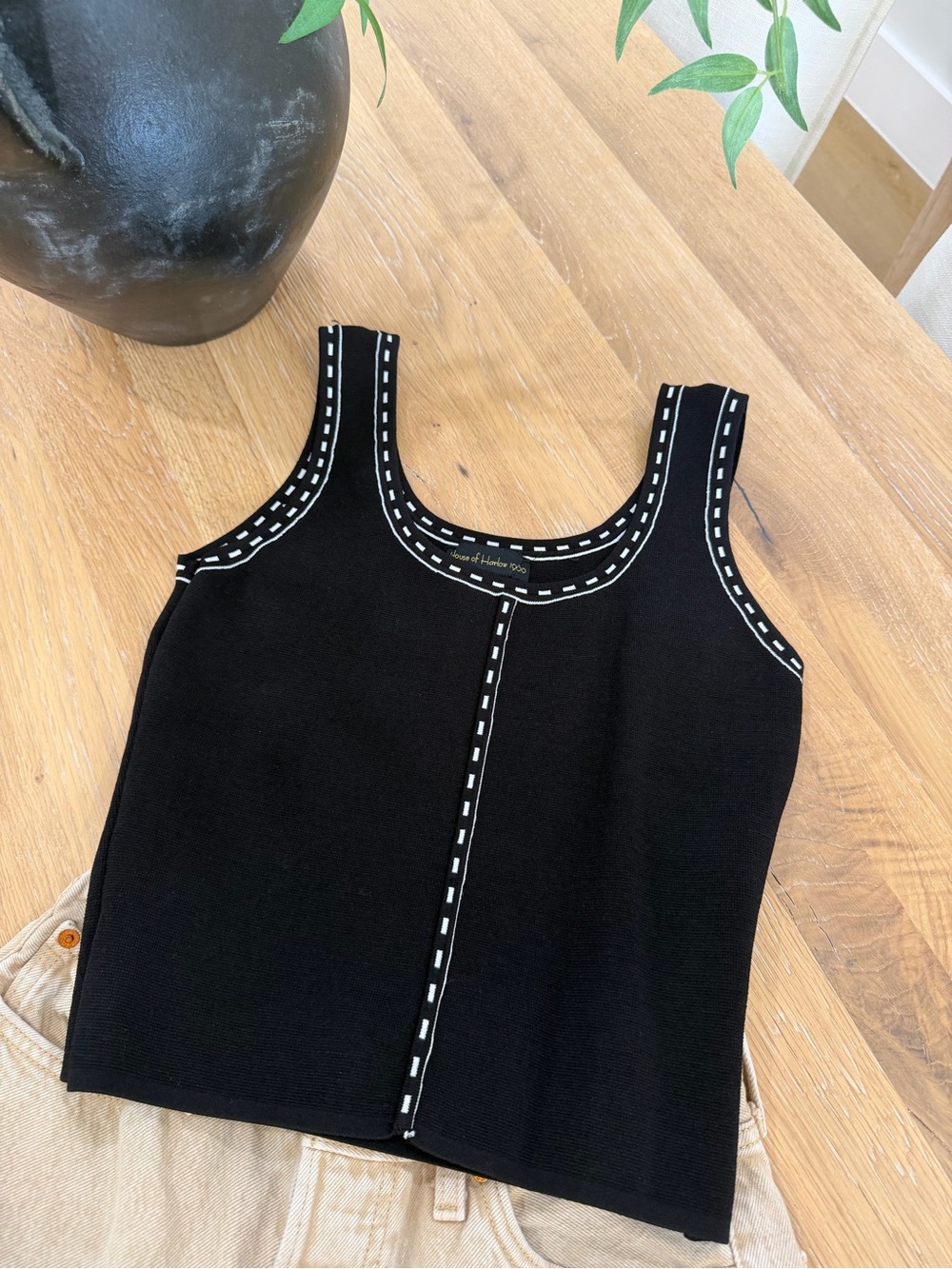 House of Harlow 1960 Black Tank Top with White Stitching